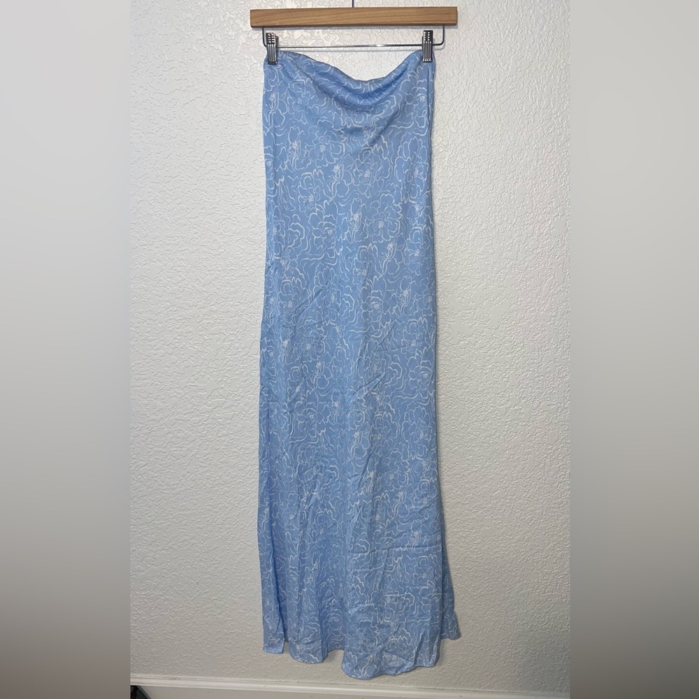 Blue Floral Strapless Dress